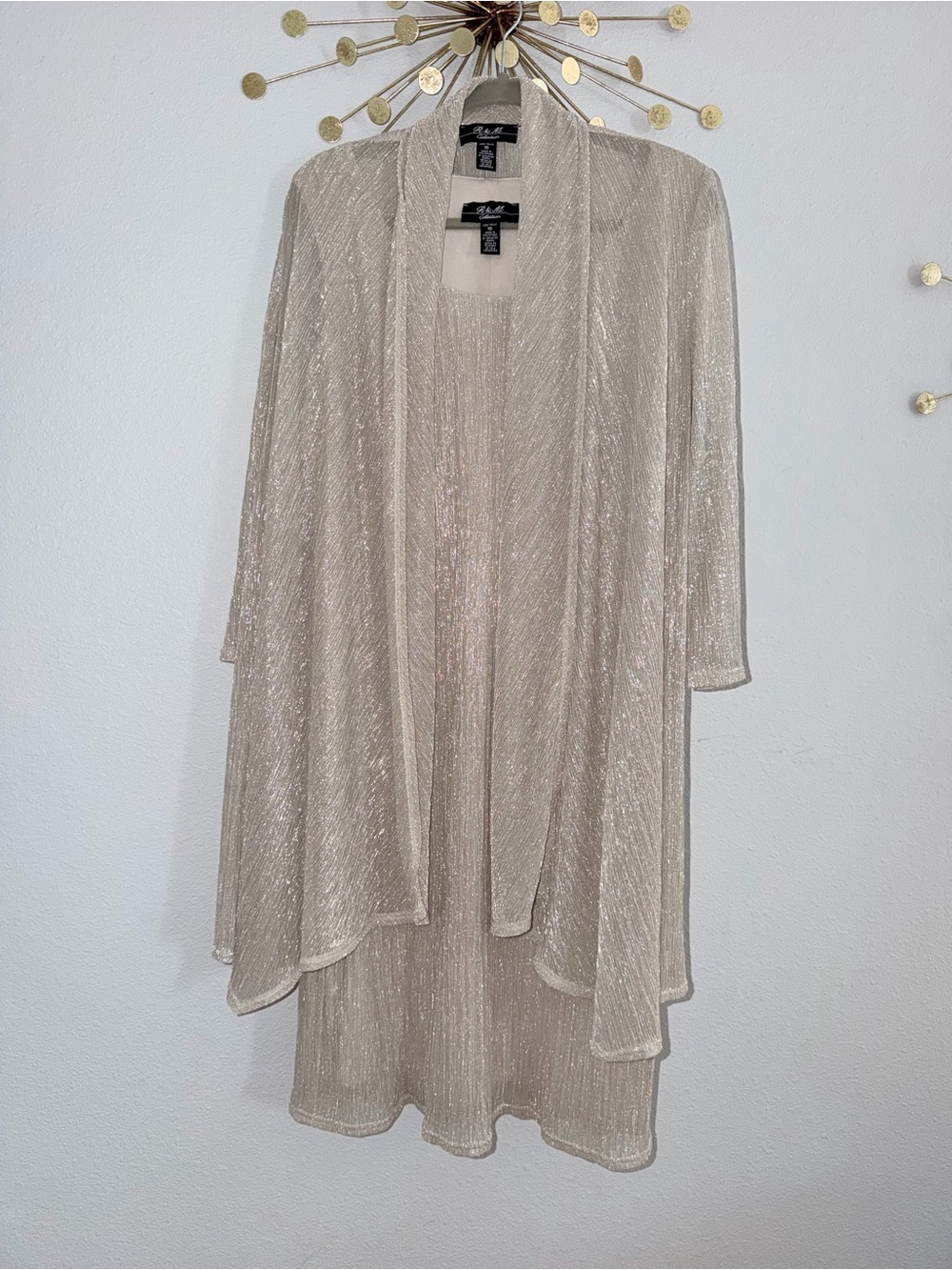 R&M Richards Metallic Sheer Dress with Duster - Champagne (Wedding Guest Dress)